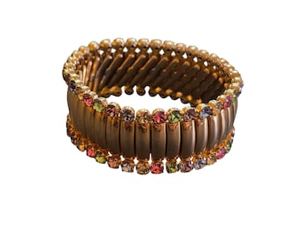 Vintage Goldtone Multicolor Rhinestone Expansion Bracelet (A9305)