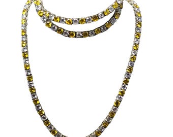 Vintage Art Deco Sterling Silver Bezel Set Yellow & Clear Quartz Necklace