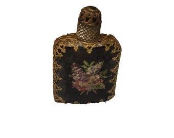 Vintage Miniature Needle Point Perfume Bottle With Dauber (A5672)