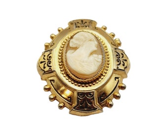 Victorian Brass & Shell Cameo Brooch (A522)