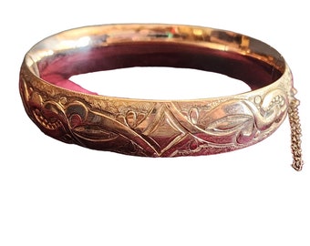 Antique Early Gold Filled Heavily Detailed Bangle Bracelet (A4101)