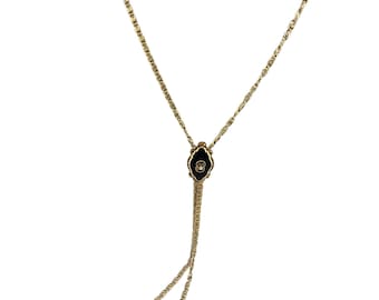 Vintage Marked Pat Pend Enamel Lariat Necklace (A3495)
