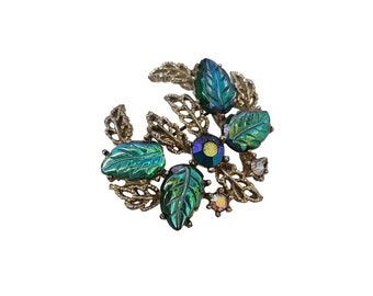 Vintage Foil Glass Leaves Brooch (A6323)