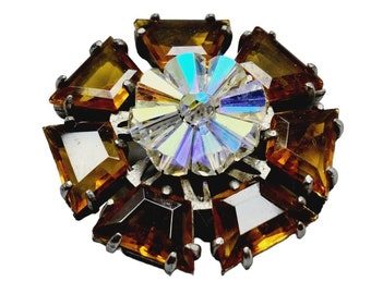 Estate Early Spectacular Faceted Glass & Crystal Pin Wheel Brooch (A1561)
