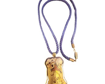 Vintage Chinese Export Enamel Bird Pendant on Rope Necklace (A4030)