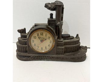 Antique Windsor Paddle Wheel River Boat Ship Boat Working Mantle Clock
