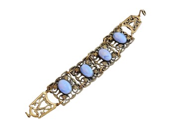Vintage Mottled Czech Glass & Filigree Bracelet (A2183)