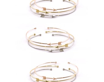 Dainty delicate trendy 3 strand arrow bangle bracelet set tricolor