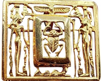 Vintage Egyptian Scarab 925 And Vermeil Brooch Pendant (A2614)