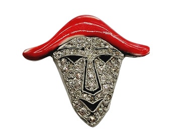 Early Rare Trifari Krussman Pierrot Pave Bakelite Mask Dress Clip (A2635)