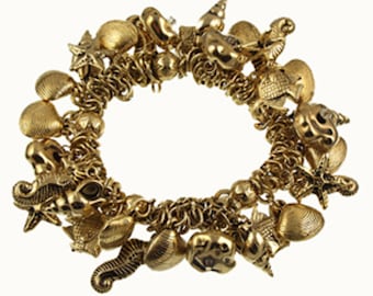 Gold Sealife Stretch ChaCha  Charm Bracelet