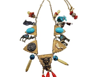Vintage Unusual Egyptian Revival Charm Necklace (A1253)
