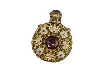 Beautiful Filigree and Glass Stone Perfume Bottle (A6564)