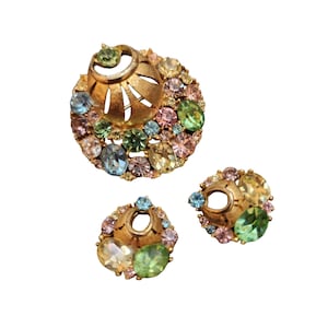 Conjunto de broche sem assinatura de strass vintage (A4369)