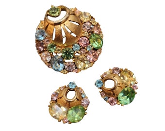 Vintage Rhinestone Unsigned Brooch Set (A4369)