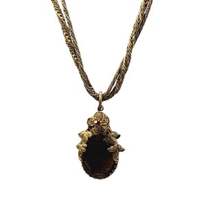 Vintage Art Nouveau Glass & Brass Pendant Necklace (A2885)