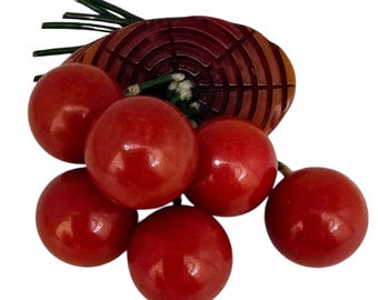 Vintage Bakelite Cherries Brooch (A1590)
