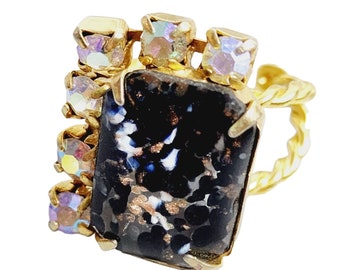 Vintage Adjustable Confetti Glass Ring (A1421)