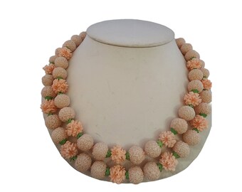 Vintage Sugared Resin Flower Japan Signed Necklace (A3889)