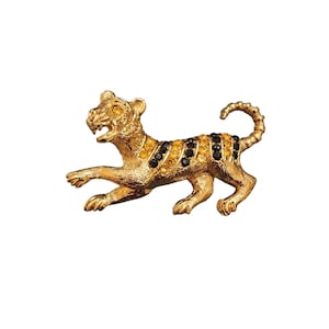 Vintage Signed Heavyweight CORO Rhinestone Leopard/Tiger Brooch (A4591)