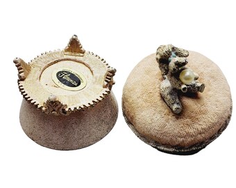 Vintage Florenza Figural Covered Pincushion Trinket Box with Original Tag A1445