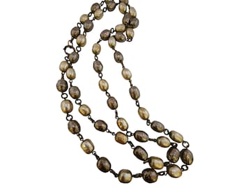 Vintage Early 2 Tone Pearl Long Necklace With Thumbless Clasp (A5217)
