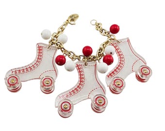 Vintage NOS Julie Rubano Rare Lucite Roller Skate Charm Bracelet (A9006)