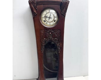German Art Nouveau Carved Wood Large Wall Clock