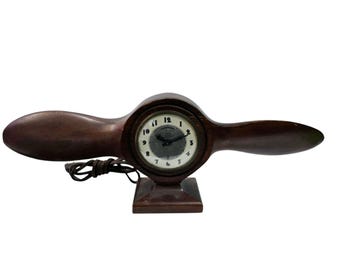 Vintage Lanshire Synchronous Time Electric Wooden Propeller Clock
