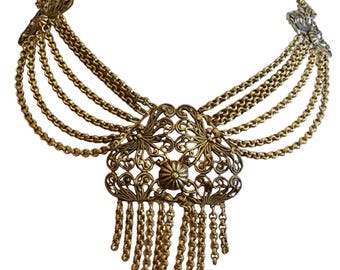 Antique Brass Festoon Bib Necklace (A2535)
