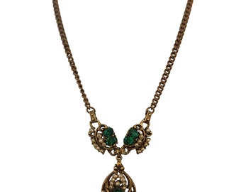 Vintage Rhinestone & Pearl Pendant necklace Attributed To Barclay (A3962)