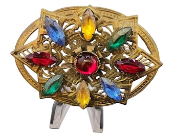 Vintage Multicolor Glass Brooch (A3958)