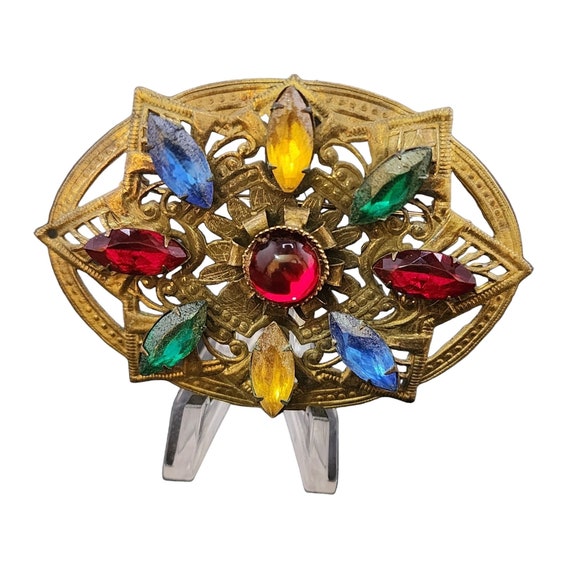 Vintage Multicolor Glass Brooch (A3958) - image 1