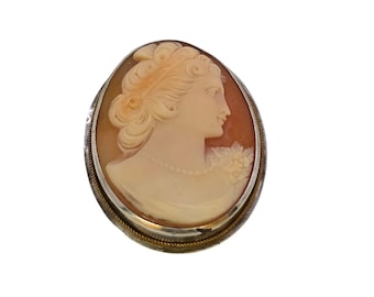 Antique Sterling Shell Cameo Pendant Brooch (A7717)