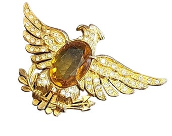 Vintage Early Glass & Rhinestone Eagle Brooch (A2711)