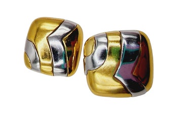 Vintage Heavy Signed Ciner 2-Tone Modernist 80s Earrings (A1277)