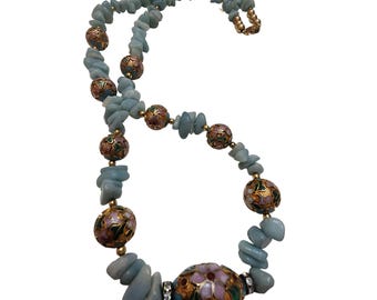 Beautiful Stones And Cloisonne Chinese Export Necklace (A4542)