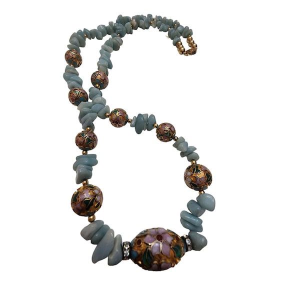 Collier Vintage Asiatique Avec Perles Et Émaux Cloisonnés Bleu-Vert - Occasion