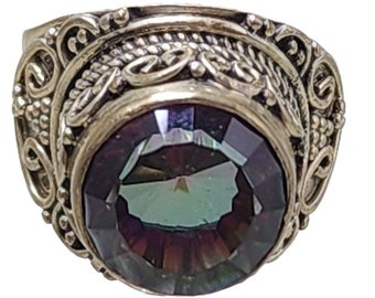 Vintage Sterling 925 Rainbow Glass Stone Ring Size 8.25 (A3024)