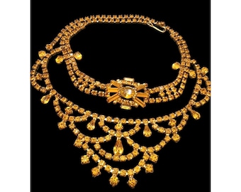 Exceptional Unsigned Dramatic 2 Tier Rhinestone Necklace (A4783)