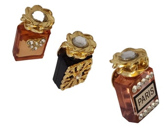 Vintage Super Cute Acrylic Set of 3 Perfume Bottle Tackpins (A3572)