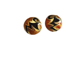 Vintage Signed Craft 80s Enamel Clip Earrings (A623)