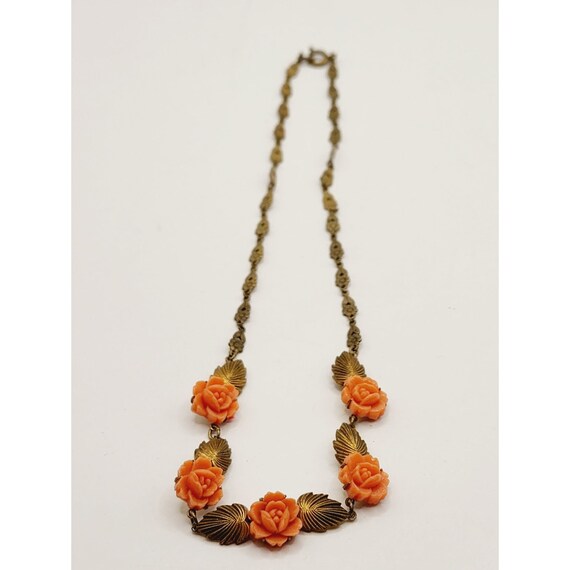 Antique Art Nouveau Celluloid Faux Coral Flower &… - image 3