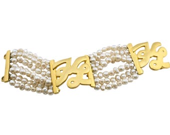 Vintage Karl Lagerfeld Faux Pearl 7 Strand Bracelet (A7406)