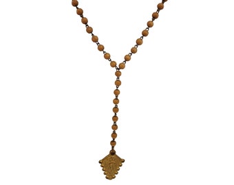 Vintage Wood & Acrylic Religious Pendant Necklace (A3688)