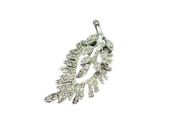 Vintage Rhinestone Leaf Brooch (A817)
