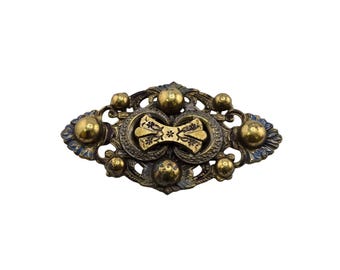 Antique Victorian Brass & Enamel Sash Brooch (A9170)