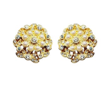 Vintage NOS 80s Pearl Rhinestone Earrings On Gemelli Card (A1302)