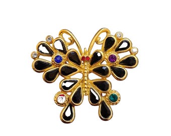 Vintage Acrylic Rhinestone Dimensional Butterfly Brooch (A1771)