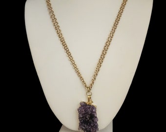 Vintage Amethyst Druzy Necklace Signed with Bee Charm (A4063)